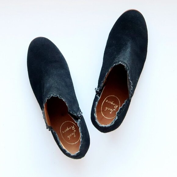 Jack Rogers Marianne Black Suede Leather Scallop Trim Ankle Boots Booties Size 8 - Picture 15 of 16